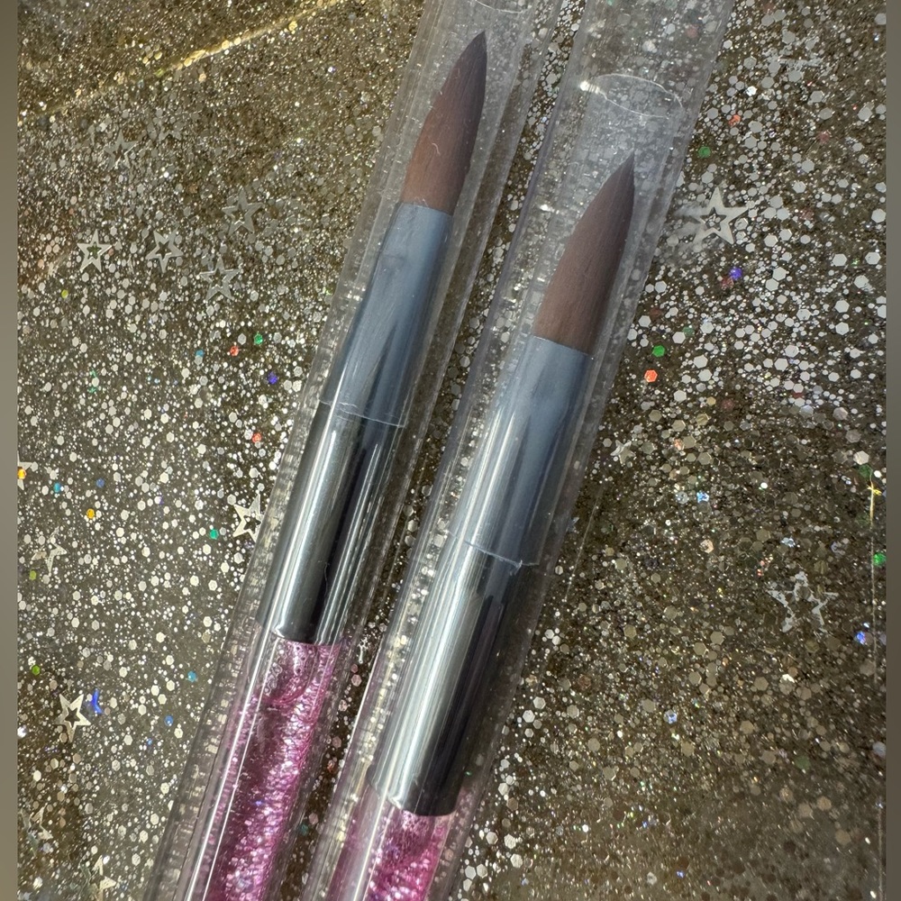 NEW 2PC Snowglobe PinkGlitter Acrylic Nail Brushes NWT